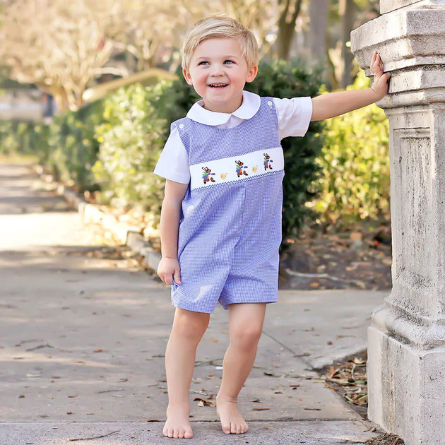 Storybook Rabbit Smocked Royal Gingham Jon Jon | Classic Whimsy