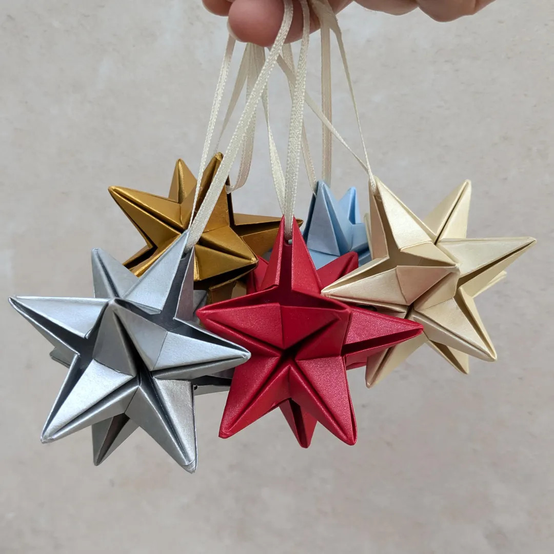 Origami Star Christmas Tree Decorations, Metallic Baubles, Unique Paper Ornaments, Hanging Stars,... | Etsy (US)