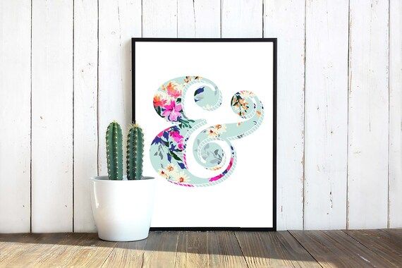 Ampersand Watercolor floral Printable art, vintage blue turquoise pink flowers,  Instant download | Etsy (US)