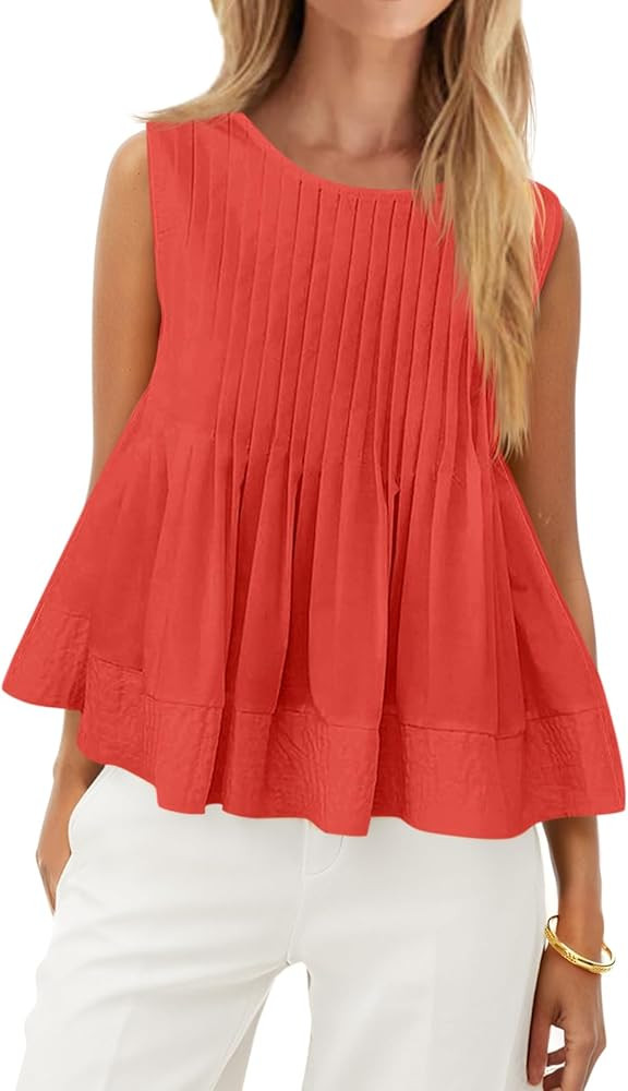 Cicy Bell Womens Summer Peplum Tops Casual Babydoll Sleeveless Cotton Tank Tops Flowy Pleated Shi... | Amazon (US)