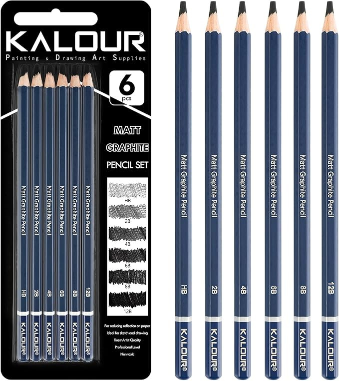 KALOUR PDAS Set de 6 Crayons Graphite Mat (HB, 2B, 4B, 6B, 8B, 12B), Set de Dessin Professionnel,... | Amazon (FR)