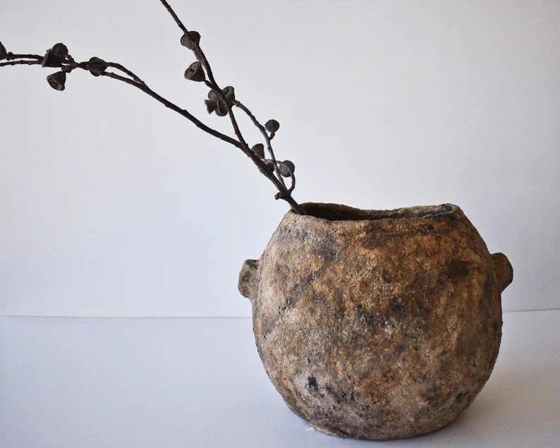 Brown Paper Mache Pot Handmade Aged Boho Vase Wabi Sabi | Etsy | Etsy (US)