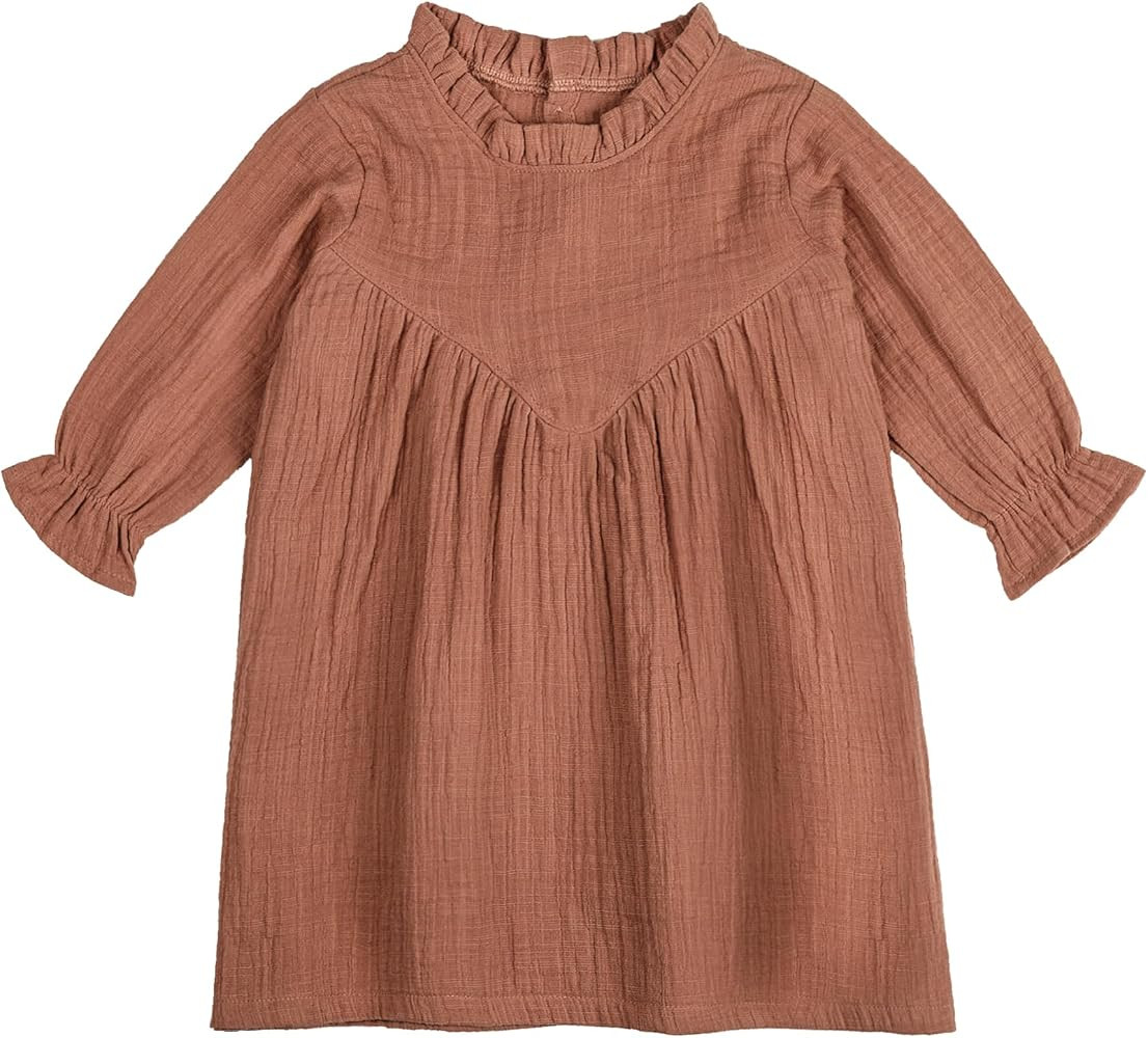 Toddler Girl Dress Long Sleeve Linen Cotton Dress Casual Fall Dresses Clothes | Amazon (US)
