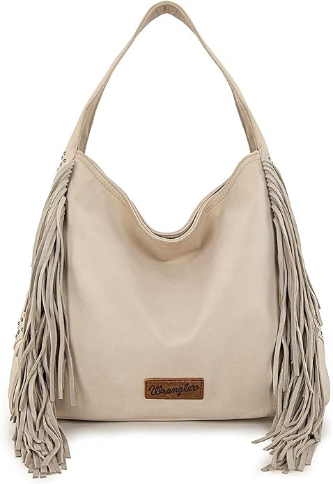 Wrangler Fringe Suede Hobo Bag for Women Leather Western Fringe Purse Tassel Hippie Shoulder Bag | Amazon (US)