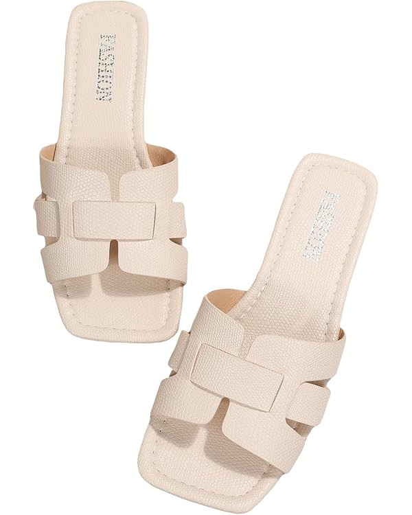 GORGLITTER Women's Crocodile Embossed Flat Sandals Cross Strappy Open Toe Slide Sandals | Amazon (US)