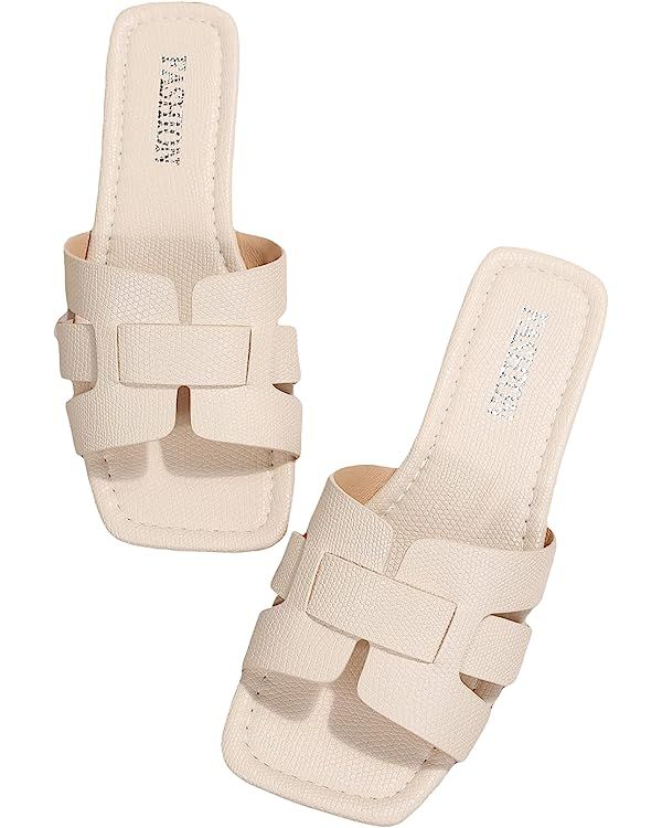 GORGLITTER Women's Crocodile Embossed Flat Sandals Cross Strappy Open Toe Slide Sandals | Amazon (US)