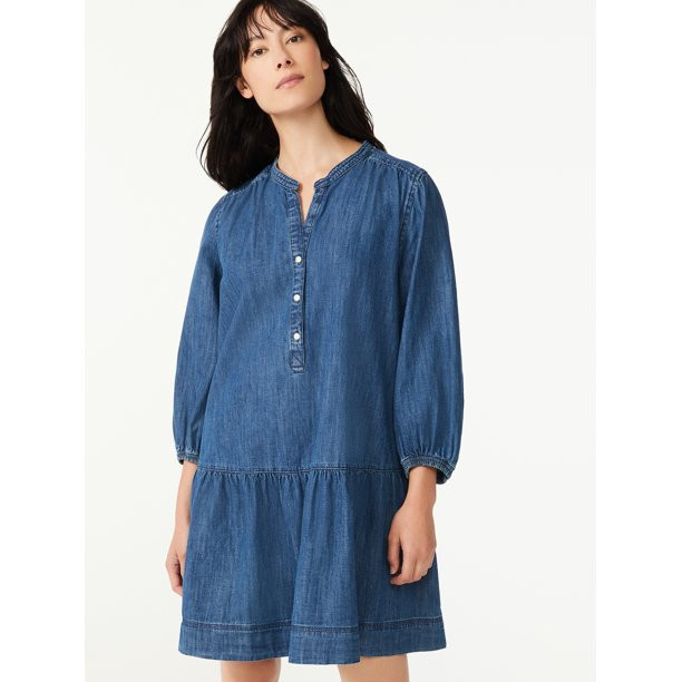Free Assembly Women's Puff Sleeve Tiered Dress | Walmart (US)