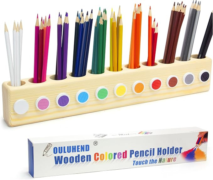 11-Hole Wooden Colored Pencil Organizer - Solid Montessori Storage Holder for Kids, Students, Art... | Amazon (US)