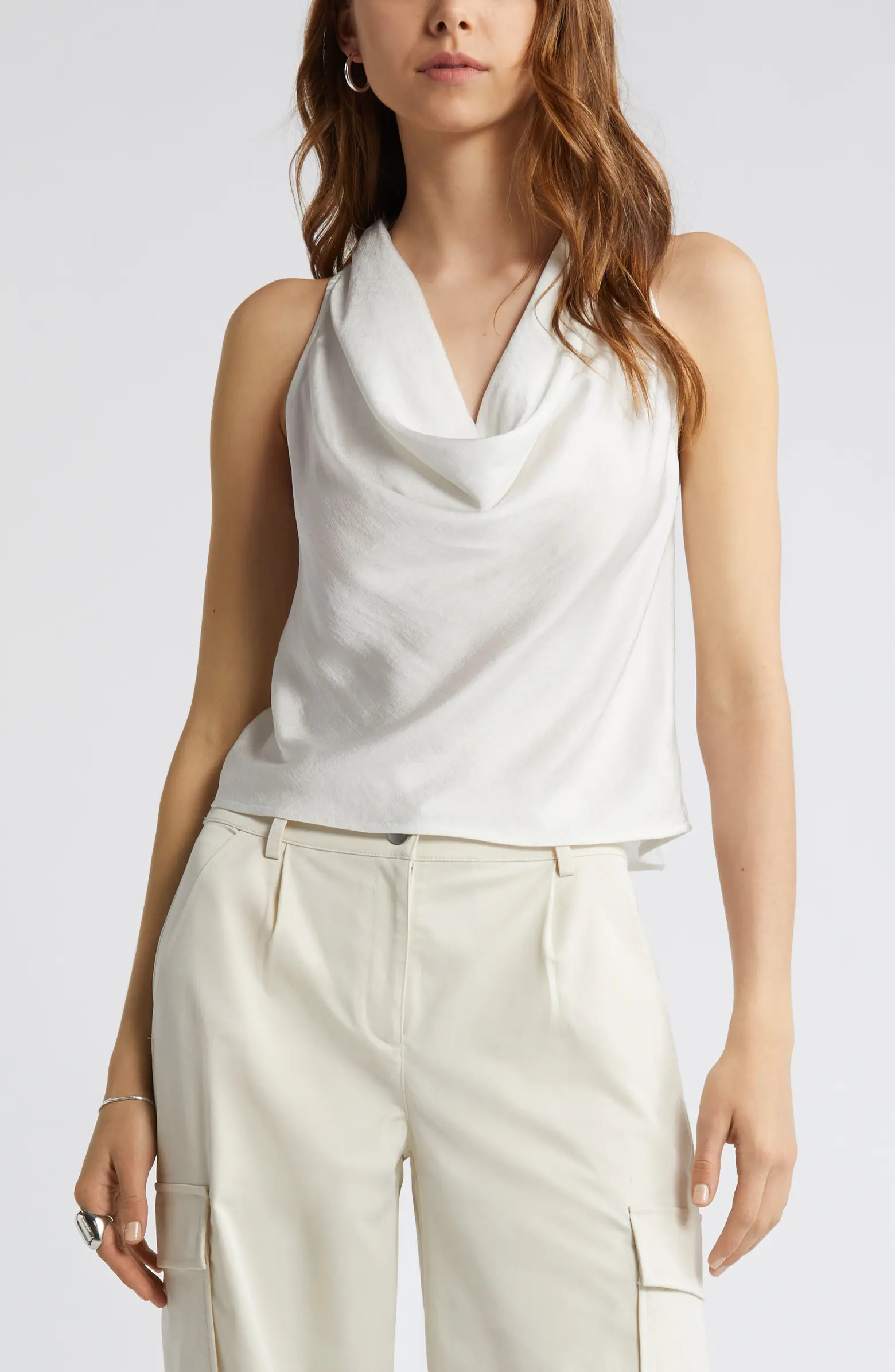 Open Edit Cowl Neck Satin Tank | Nordstrom | Nordstrom