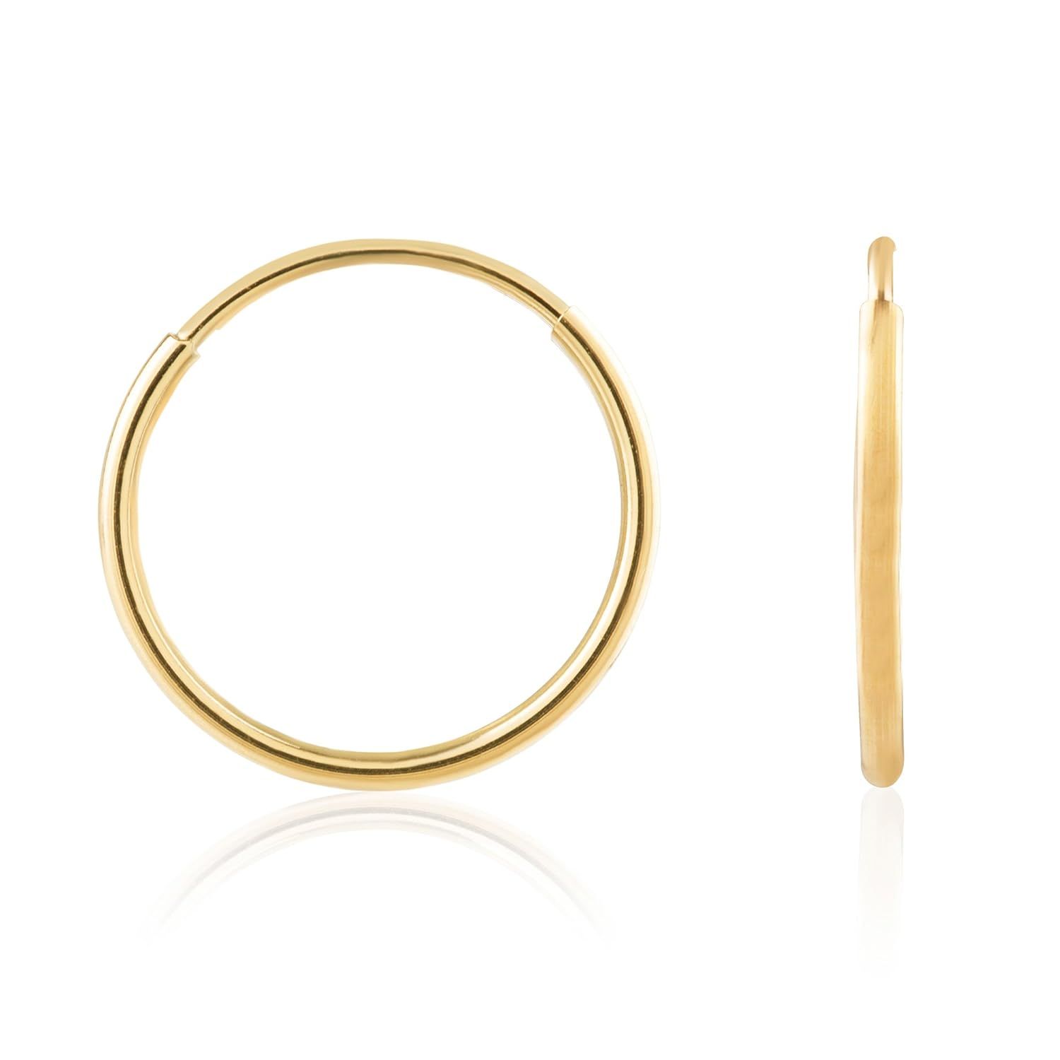 14k Yellow Gold Women's Endless Tube Hoop Earrings 1mm-1.5mm Thick 10mm - 60mm Diameter | Amazon (US)