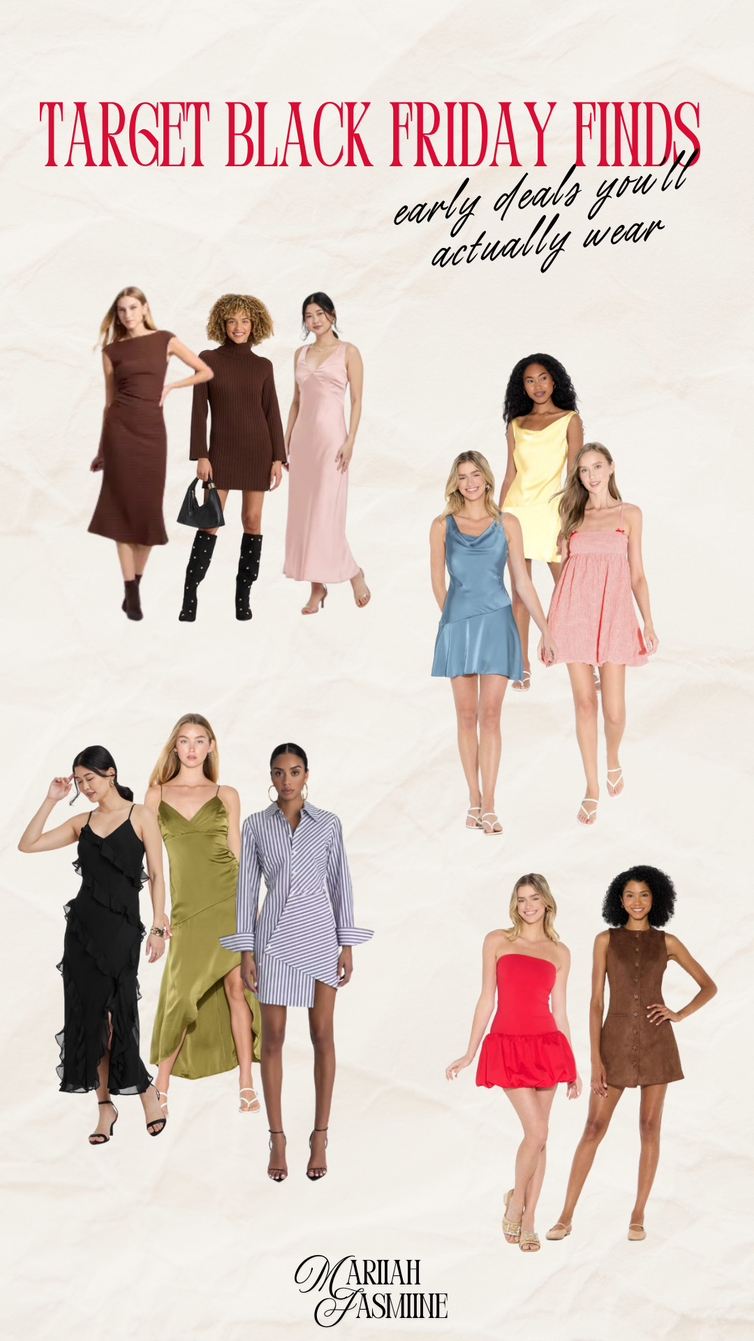 It’s officially dress season — and Target’s Black Friday sale just made it better 🖤

From knit midis to silky slip dresses and festive minis, these are the pieces to grab while they’re marked down (and still in stock 👀). 

 #LTKSeasonal #LTKSaleAlert #LTKStyleTip
