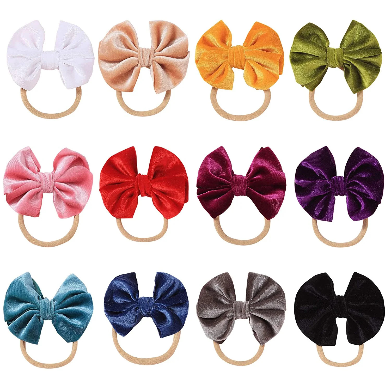 12 Pack Solid Soft Velvet Bow Headbands Hair Accessories for Baby Girls Toddlers Newborns Infants... | Walmart (US)