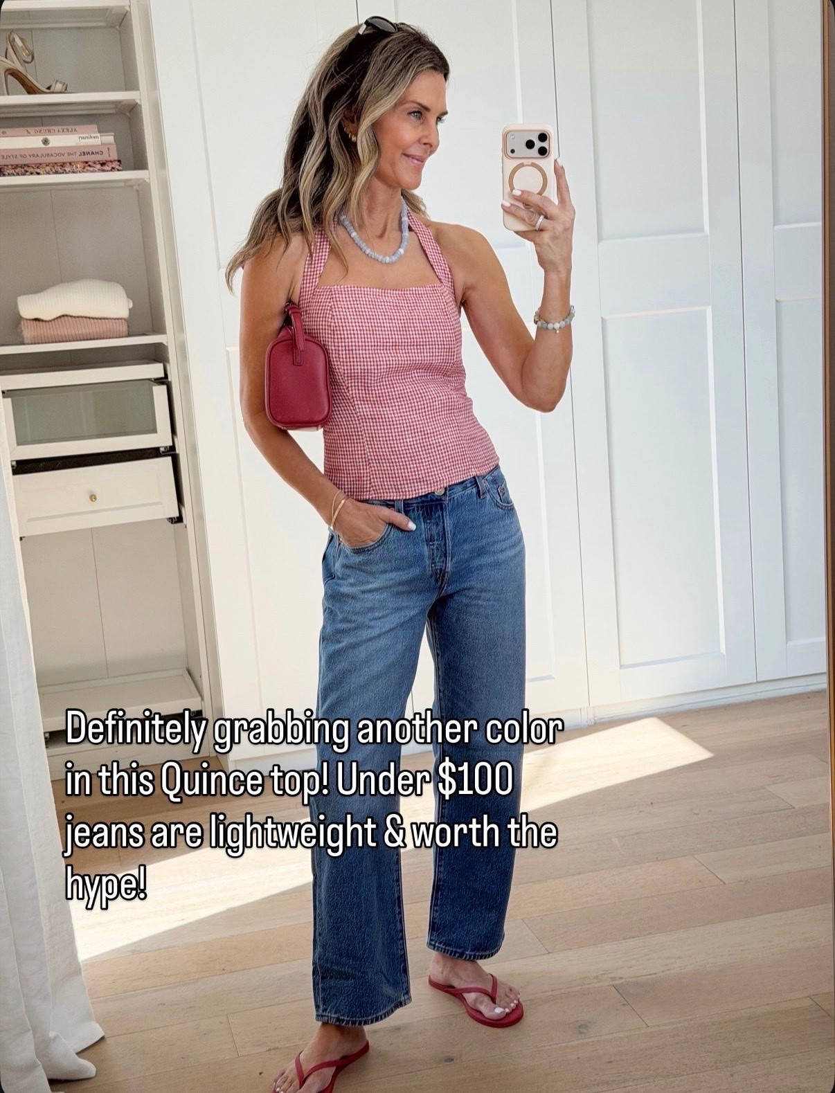 Love this linen halter top! Sz XS @Quince  
-I’m 5’6”
@levi are perfect and comfortable

#LTKootd #LTKOver40 #LTKSeasonal