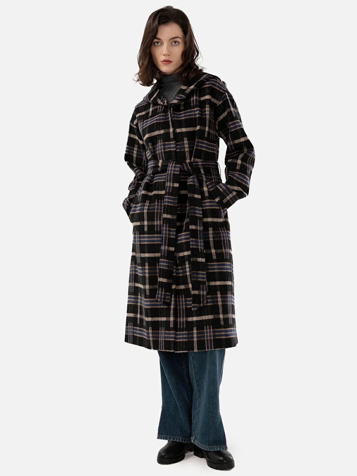 Vintage Plaid Hooded Woolen Coat | SDEER