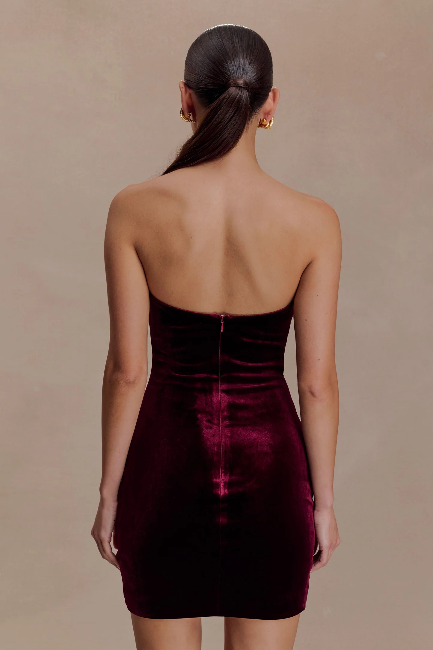 Velvet Strapless Mini Dress - Wine | MESHKI US