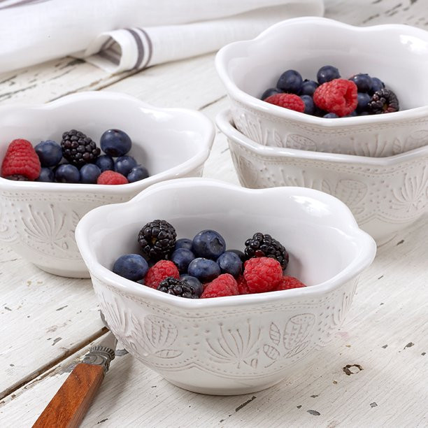 overandback Stoneware Antique Texture bowls, White, set of 4 | Walmart (US)