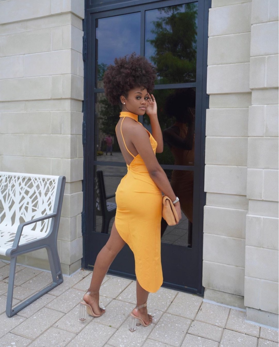 Orange high neck open back dress from PLT, size xs (currently out of stock).

#LTKstyletip #LTKFind #LTKSeasonal