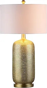 JONATHAN Y 30" Gold Modern Resin Table Lamp, Glam Contemporary Bedside Lamp with White Linen Drum... | Amazon (US)