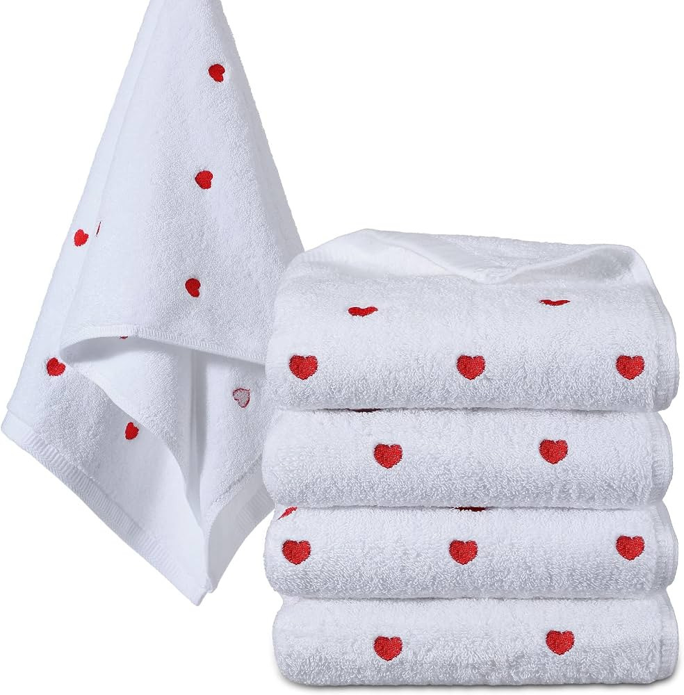 4 Pcs Valentine's Day Hand Towels for Bathroom 13'' x 30'' Heart Decorative Hand Towels Face Gym ... | Amazon (US)