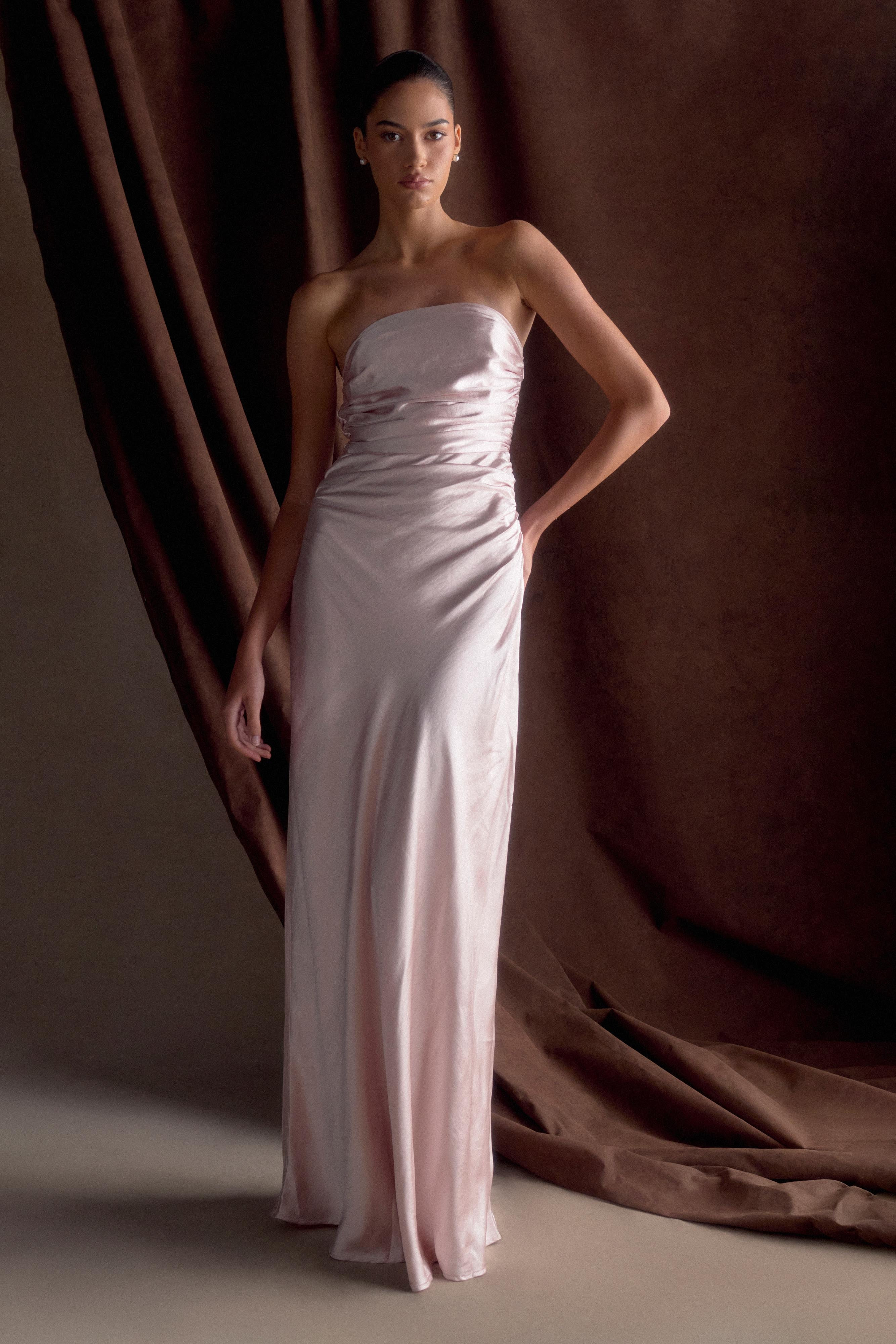 Cedar Strapless Satin Maxi Dress - Soft Pink | MESHKI US