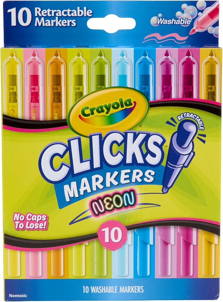 Crayola Clicks Retractable Tip Neon Markers (10ct), No Drying Washable Art Marker Set, Coloring M... | Amazon (US)