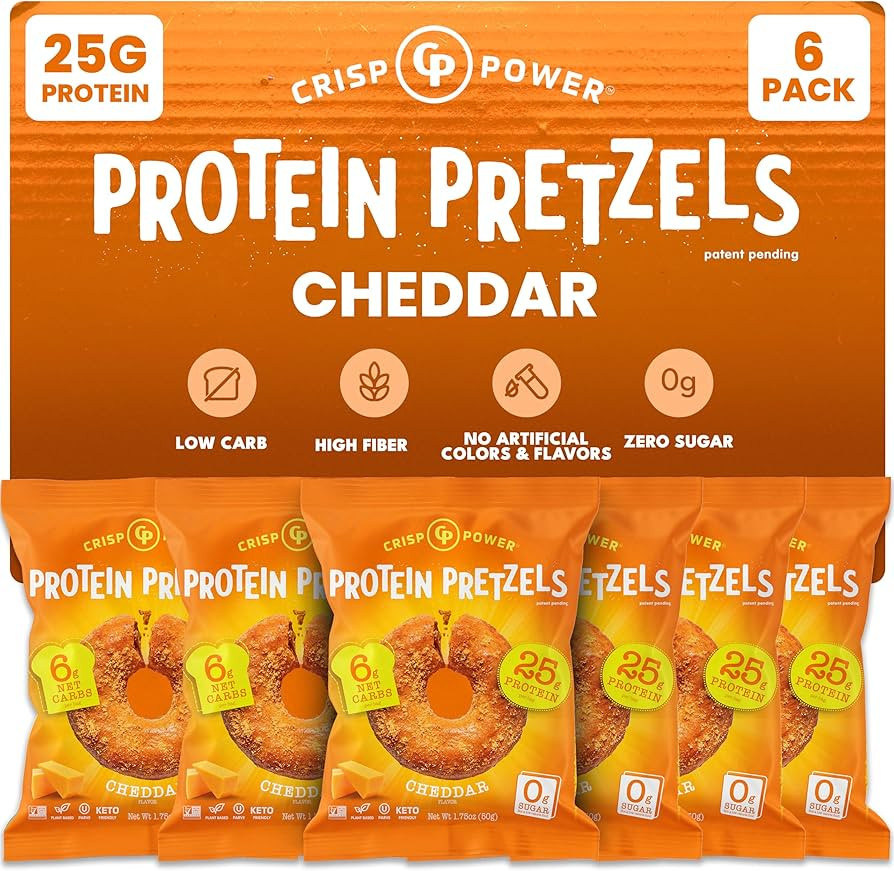 Crisp Power Protein Pretzels, NEW Cheddar, High Protein Snack, 25G Protein, Low Carb Crunchy Pret... | Amazon (US)