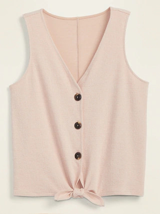 Cropped Tie-Hem Textured-Knit Sleeveless Top for Women | Old Navy (US)