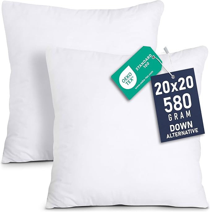 Utopia Bedding Throw Pillows Insert (Pack of 2, White) - 20 x 20 Inches Bed and Couch Pillows - I... | Amazon (US)
