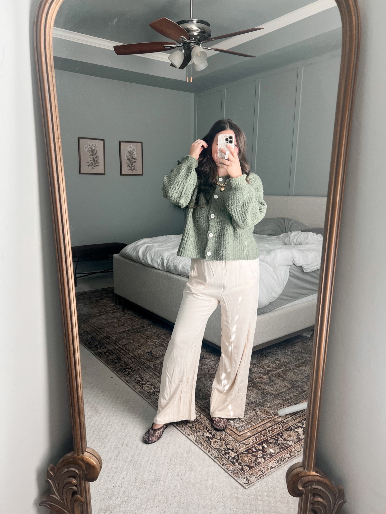 Fall outfit inspo that’s not jeans / perfect for post Partum body 

Sweater cardigan: M, true size 
Linen stretchy Pants: size M, true size with room 
Shoes: 7.5 (I think it’s true size? It’s a .5 size up for me but I also think my shoes size may have changed from 7 to 7.5 after my 2nd baby) 

Mom outfits / mom style / fall outfits / fall style / stetchy pants / post Partum outfit / part Partum fall outfits / mom friendly / Trendy outfits / fall workwear / cardigan sweater / leopard flats / mary Jane’s / ballet flats / leopard ballet flats / gold watch / fossil watch / Amazon fashion / Amazon outfit / Amazon fall outfit / Amazon sweater / linen pants / chain necklace / gold necklace / chunky necklace 

#LTKStyleTip #LTKSeasonal