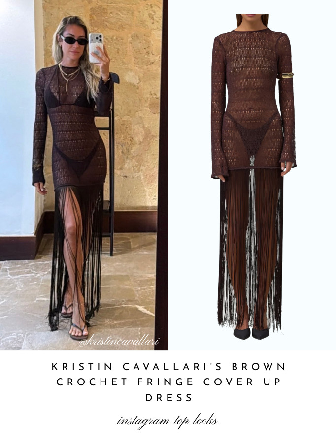 Kristin Cavallari's Brown Crochet Fringe Cover Up Dress 📸= @kristincavallari 

 