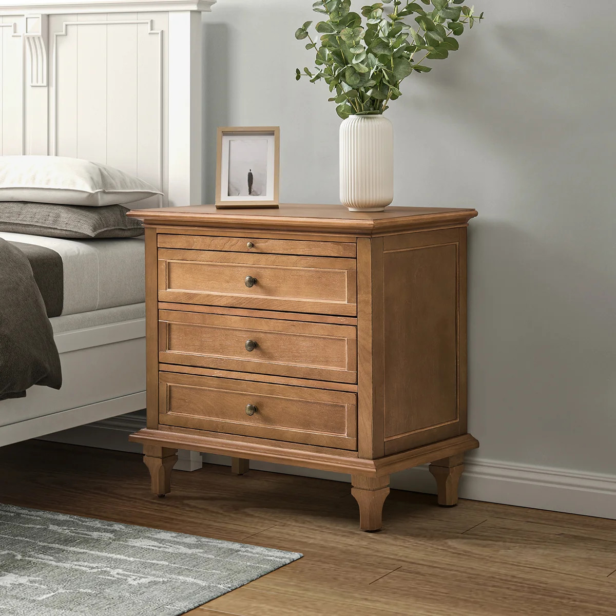 Victoria 28.37''W 3-Drawer Nightstand with Charging Station and Pull-out Shelf | Wayfair North America