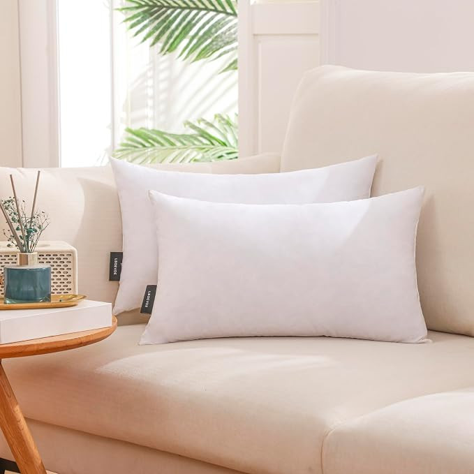 12x20 Inch Gold Goose Down and Feather Throw Pillow Inserts-2 Packs,White,Super Soft Cover,Double... | Amazon (US)