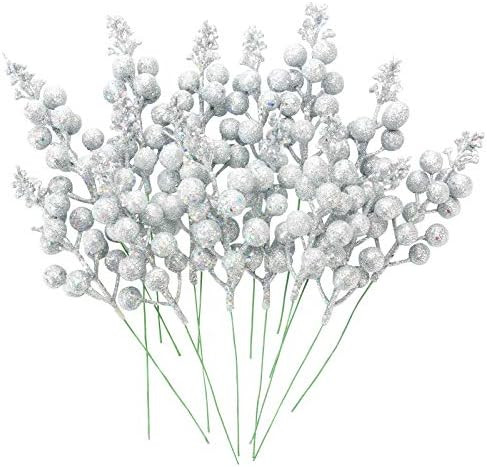 Funarty 20pcs Silver Berries Artificial Christmas Berry Stems for Christmas Tree Ornaments Decora... | Amazon (US)