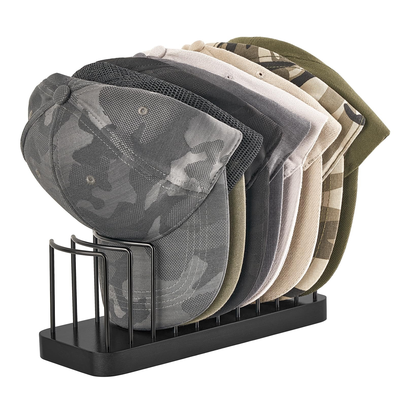 Mkono Hat Organizer for Baseball Caps, Hat Holder for 10 Baseball Caps, Tabletop Hat Rack Stand Hat Storage Display Cap Organizer for Desk Closet Shelf Dresser (Black, Small) | Amazon (US)