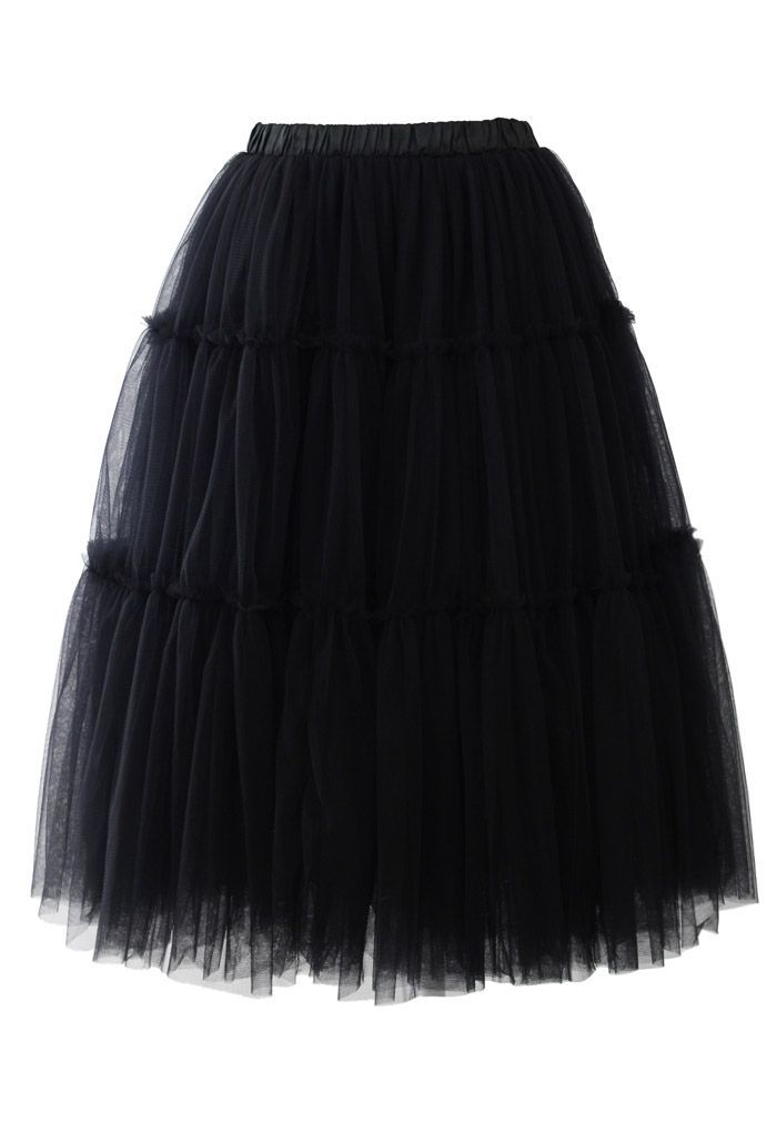 Amore Tulle Midi Skirt in Black | Chicwish