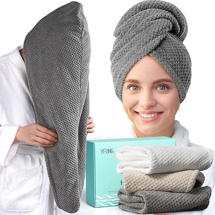 YFONG 3 Pack Large Microfiber Hair Towel Wrap, 30" x 10" Anti Frizz Quick Dry Hair Towels for Wom... | Amazon (US)