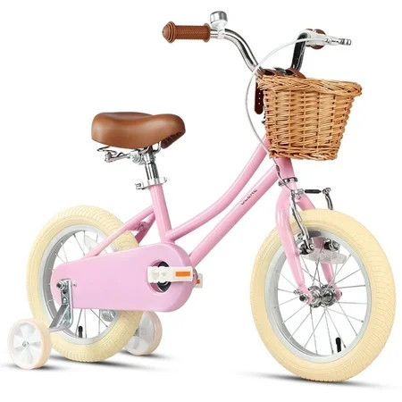 Glerc 14 Inch Little Kids Bike for Age 3 4 5 Years Old Girls Retro Vintage Style Bicycles with Basket Training Wheels and Bell, Pink | Walmart (US)