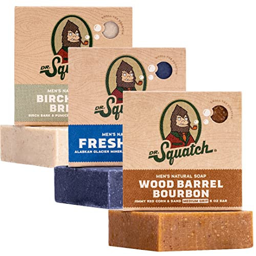 Dr. Squatch Natural Bar Soap for Men - Cold Process Soap with No Harsh Chemicals - Wood Barrel Bourbon, Fresh Falls & Birchwood Breeze (5 oz, 3-Pack) | Amazon (US)