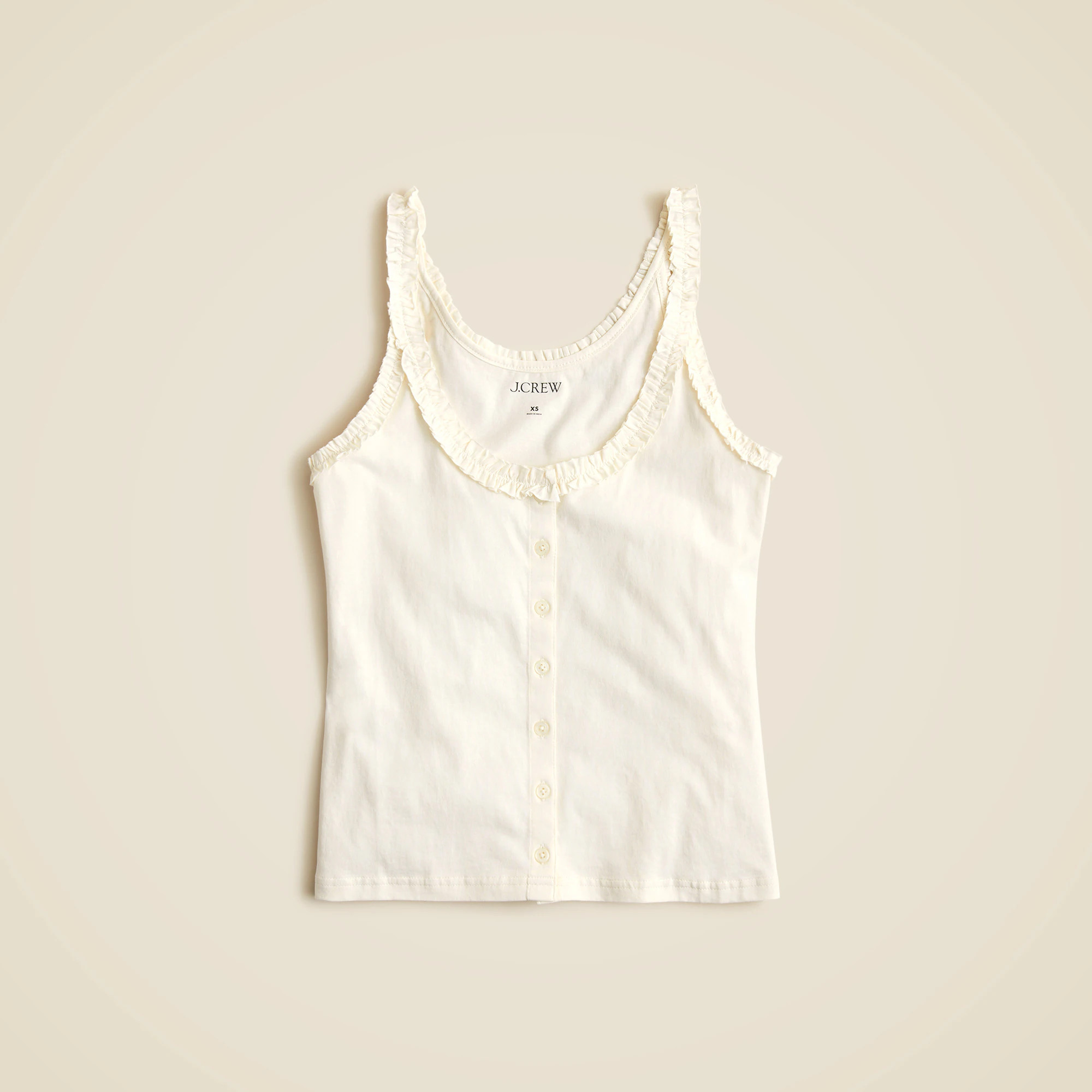 Broken-in jersey button-front tank top with ruffle trim | J. Crew US