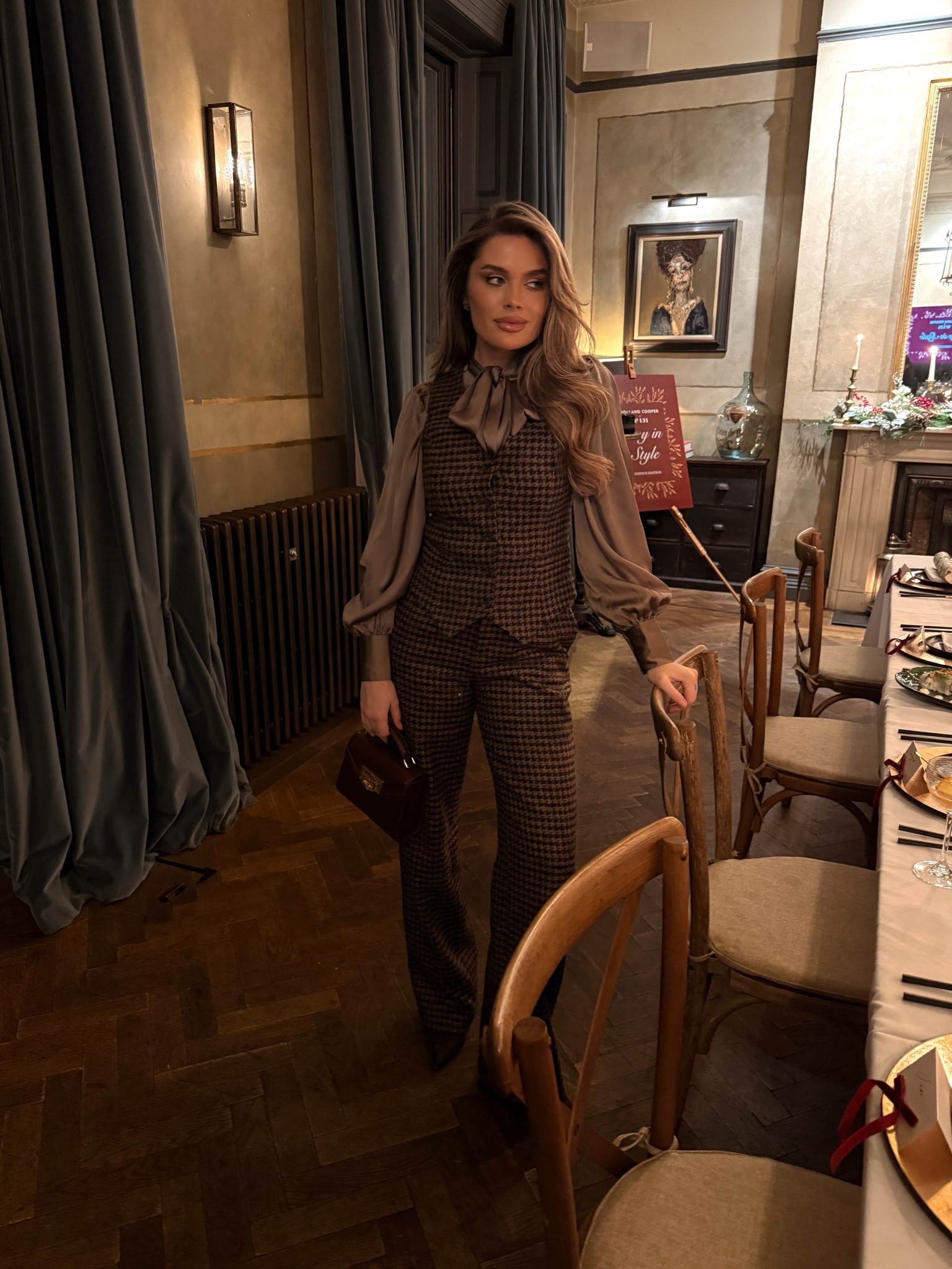 Holland cooper dinner look. Matching tweed waistcoat. High waisted trouser. Silk shirt 

#LTKdatenight #LTKfestive #LTKuk