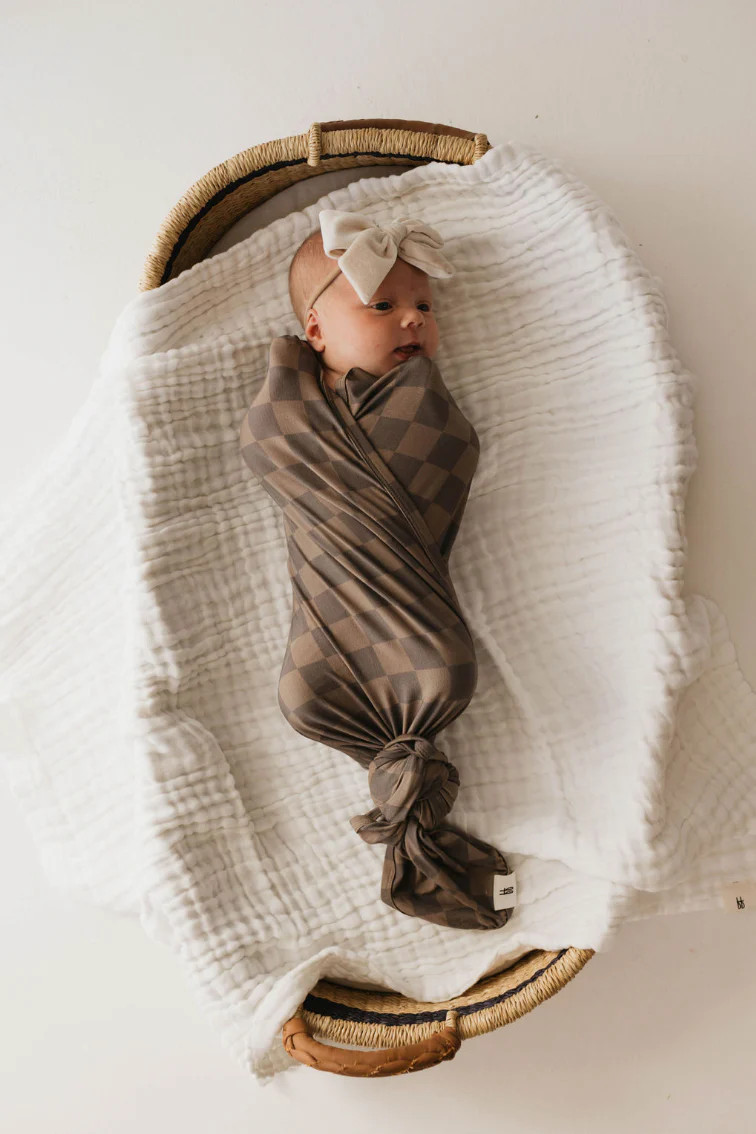 Bamboo Infant Swaddle | Faded Brown Checker | Forever French