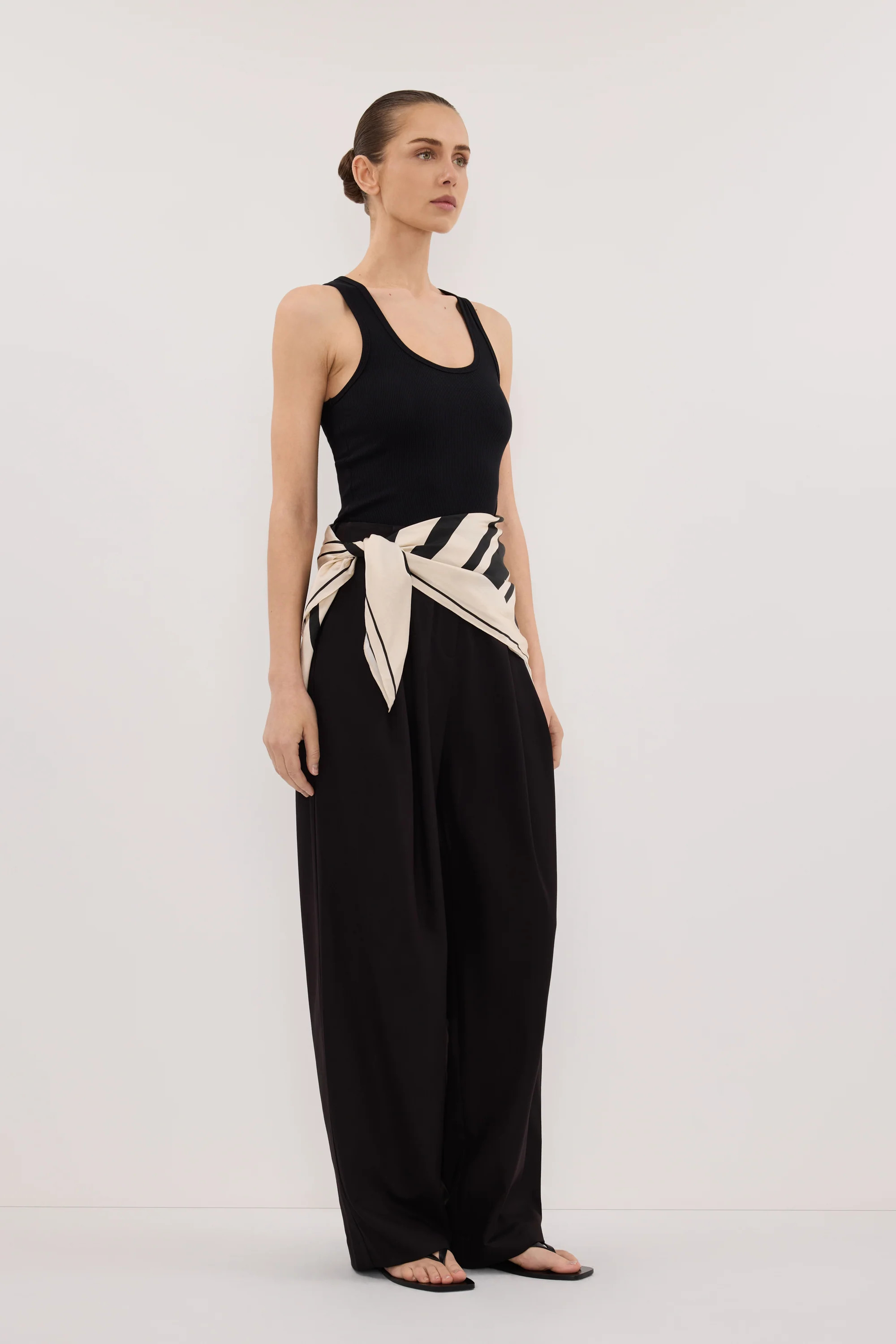 RAE BLACK STRIPE SILK SCARF | DISSH
