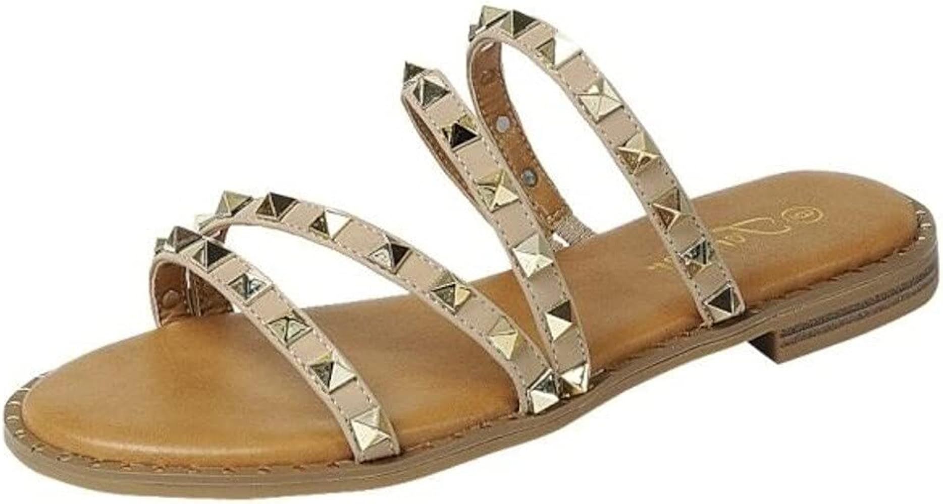 Womens Flat Studded Over the Toe Strap Sandals Slip On | Amazon (US)