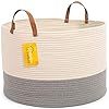 OrganiHaus XXL Extra Large Cotton Rope Basket w/Real Leather Handles | Wide 20"x13.3" Woven Blank... | Amazon (US)