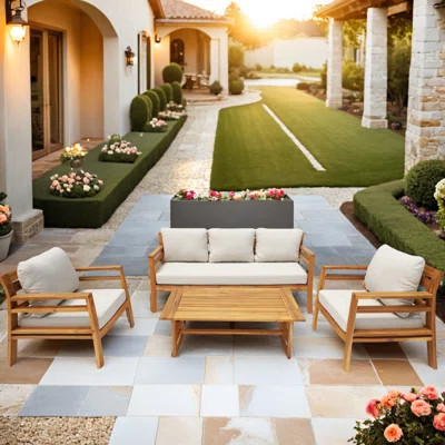 Dayo 4 - Piece Acacia Wood Patio Outdoor Conversation Set With Cushions | Wayfair North America