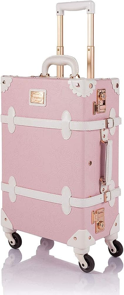 COTRUNKAGE Women Pink Vintage Luggage Floral Cute Trolley Suitcases for Travel (24"(Check-in), Em... | Amazon (US)