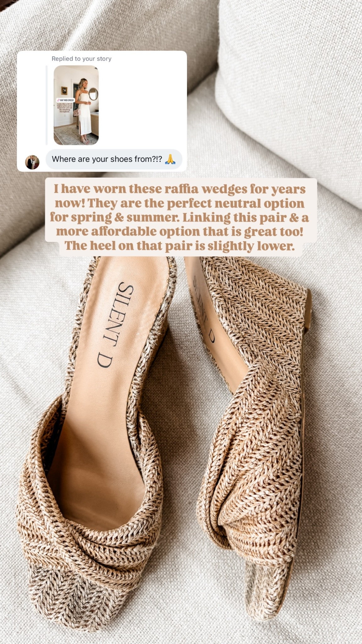 If you know me, you know these are my holy grail wedges! These go with endless options in my closet and are so comfortable. Linking a similar option as well!

Loverly grey, silent d raffia wedge, Target shoe finds, affordable spring summer neutral shoes 

#LTKSeasonal