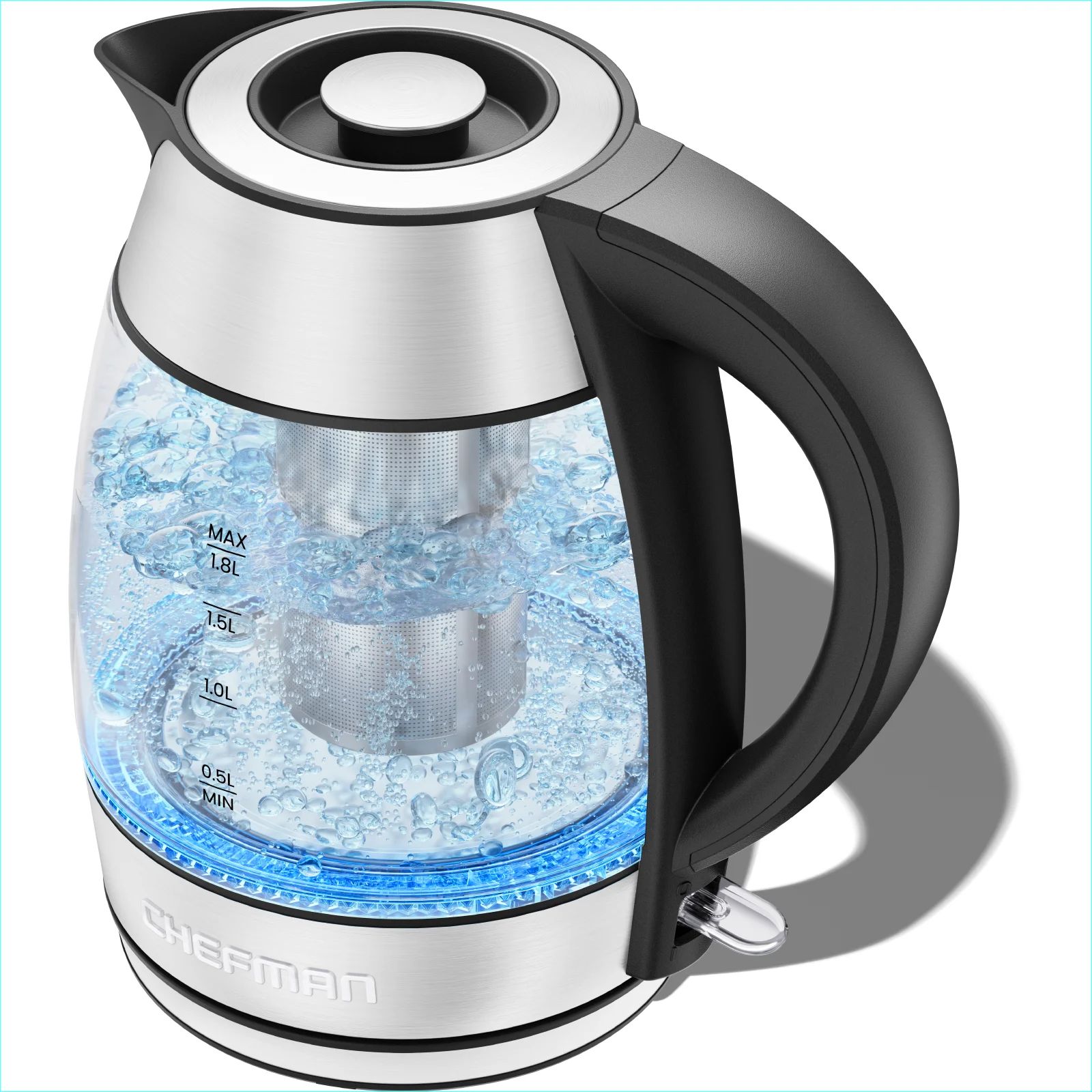 Chefman Fast Boiling 1.8L Electric Glass Kettle, Removable Tea Infuser, LED Lights, Stainless Ste... | Walmart (US)
