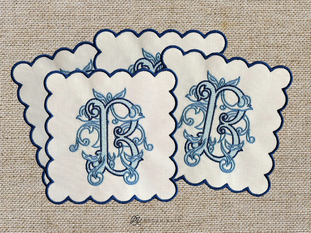 Scallop Personalized Cocktail Napkin Monogrammed Cocktail - Etsy | Etsy (US)