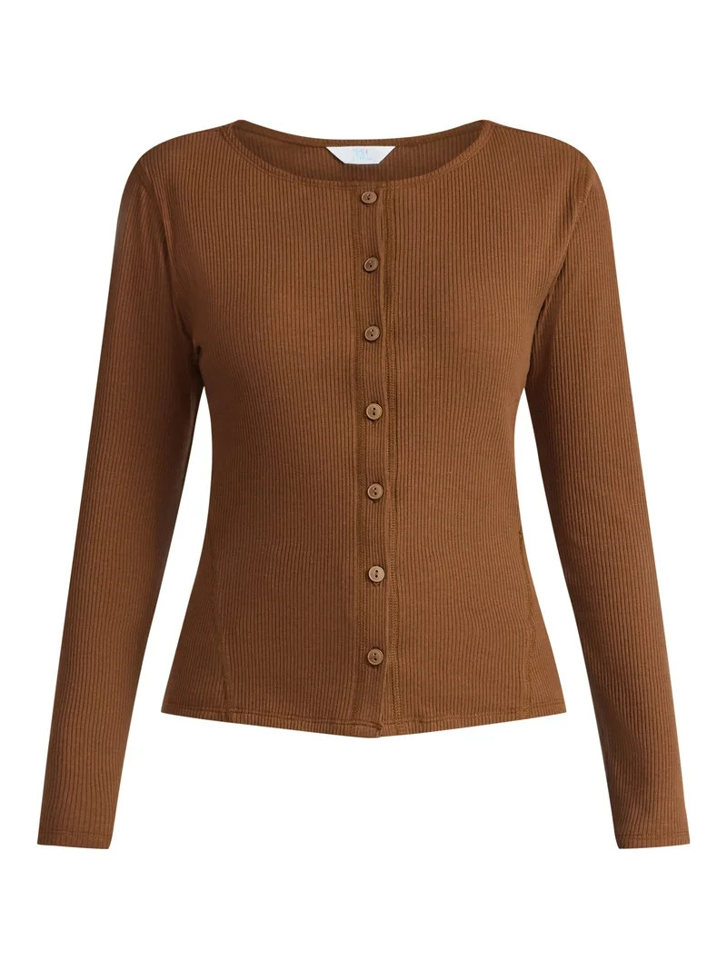 Time and Tru Women's Ribbed Knit Button Front Top, Sizes XS-XXXL | Walmart (US)